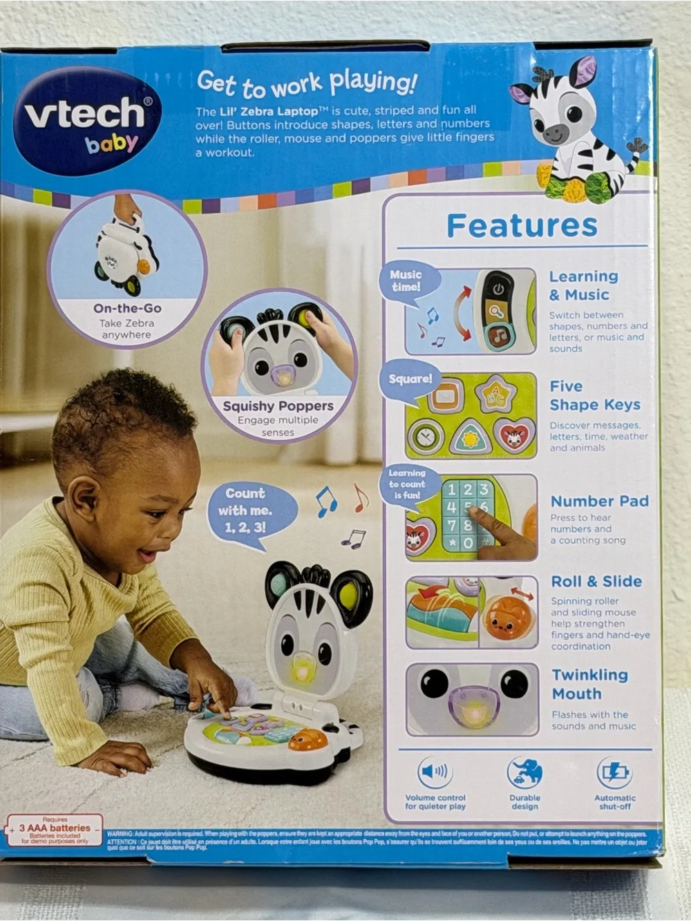New VTech Baby Lil' Zebra Electronic Laptop Lights & Sounds Learning Toy Zoo